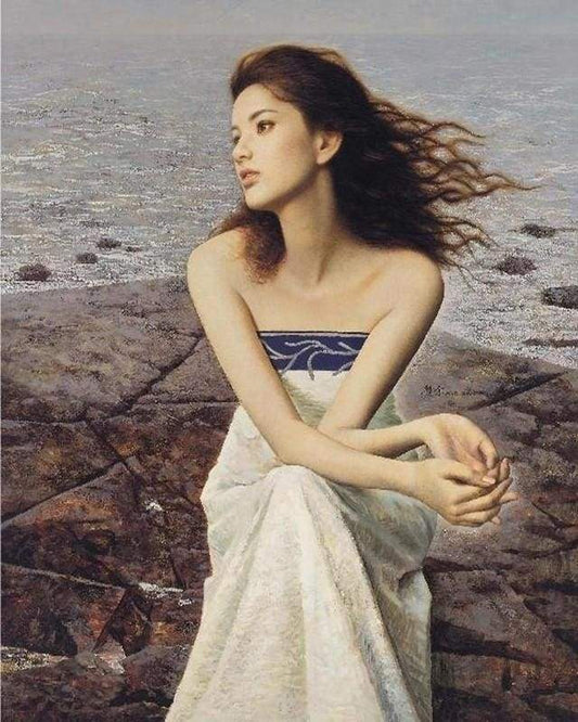 Donna Sulle Rocce In Spiaggia Diamond Painting