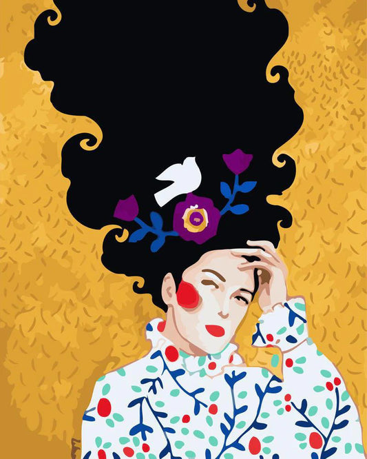 Donna con colomba fra i capelli Diamond Painting