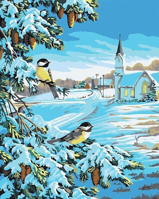 Due Uccelli Nella Neve Diamond Painting