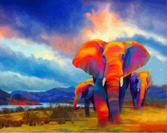Elefanti Che Camminano Acquerello Diamond Painting