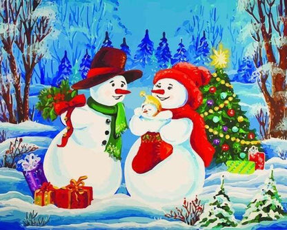 Famiglia Di Pupazzi Di Neve Diamond Painting
