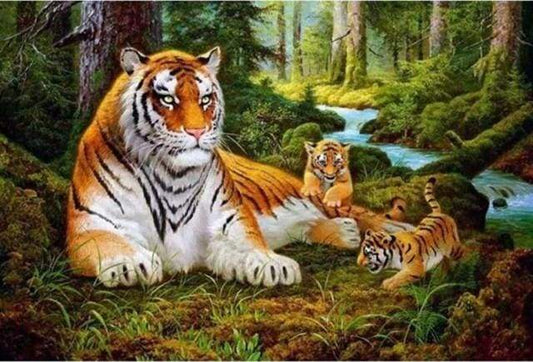 Famiglia Di Tigri Nel Bosco Diamond Painting