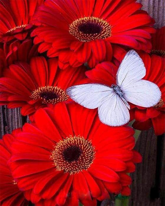 Farfalla E Fiori Rossi Diamond Painting