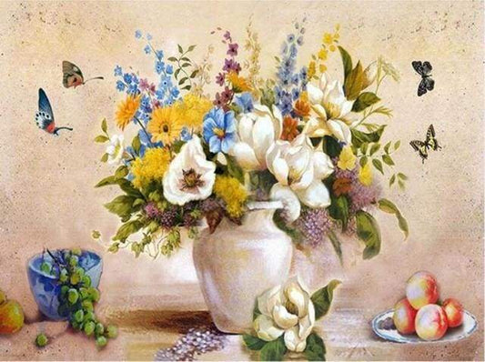 Farfalle E Vaso Bianco Diamond Painting