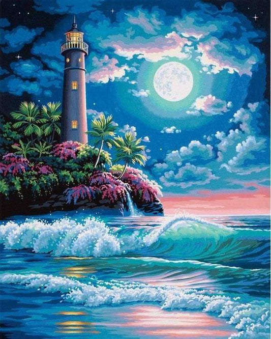 Faro Sotto La Luna Piena Diamond Painting
