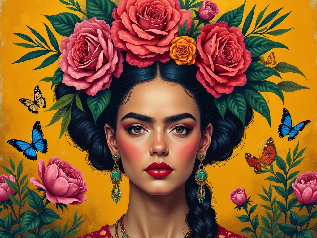 Ritratto Stile Frida Kahlo con Fiori Diamond Painting