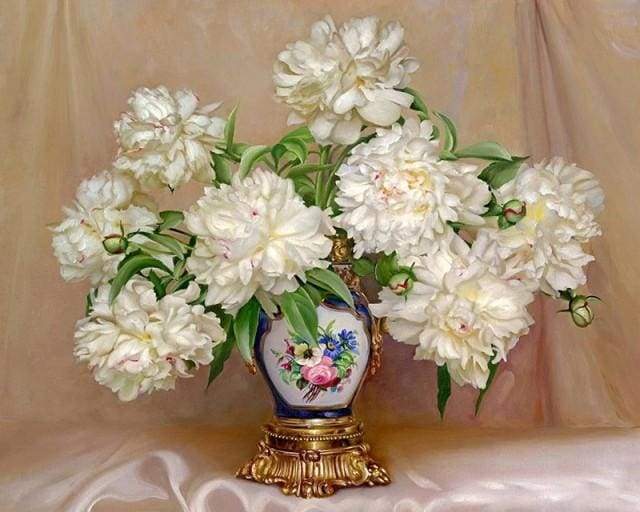 Fiori Bianchi In Vaso Prezioso Diamond Painting | Seos Shop ®