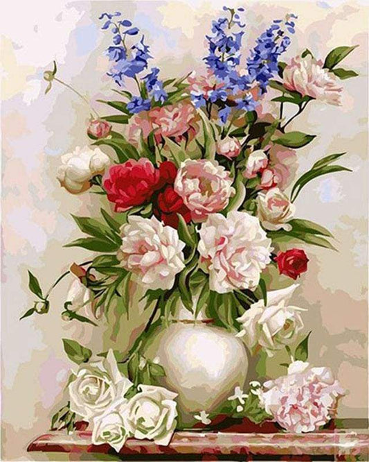 Fiori Colorati In Un Vaso Bianco Diamond Painting