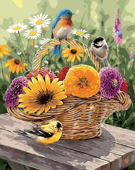 Fiori In Un Cesto E Uccelli Diamond Painting