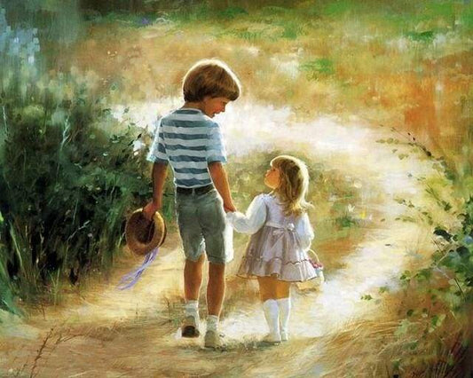 Fratello E Sorella Che Camminano Diamond Painting