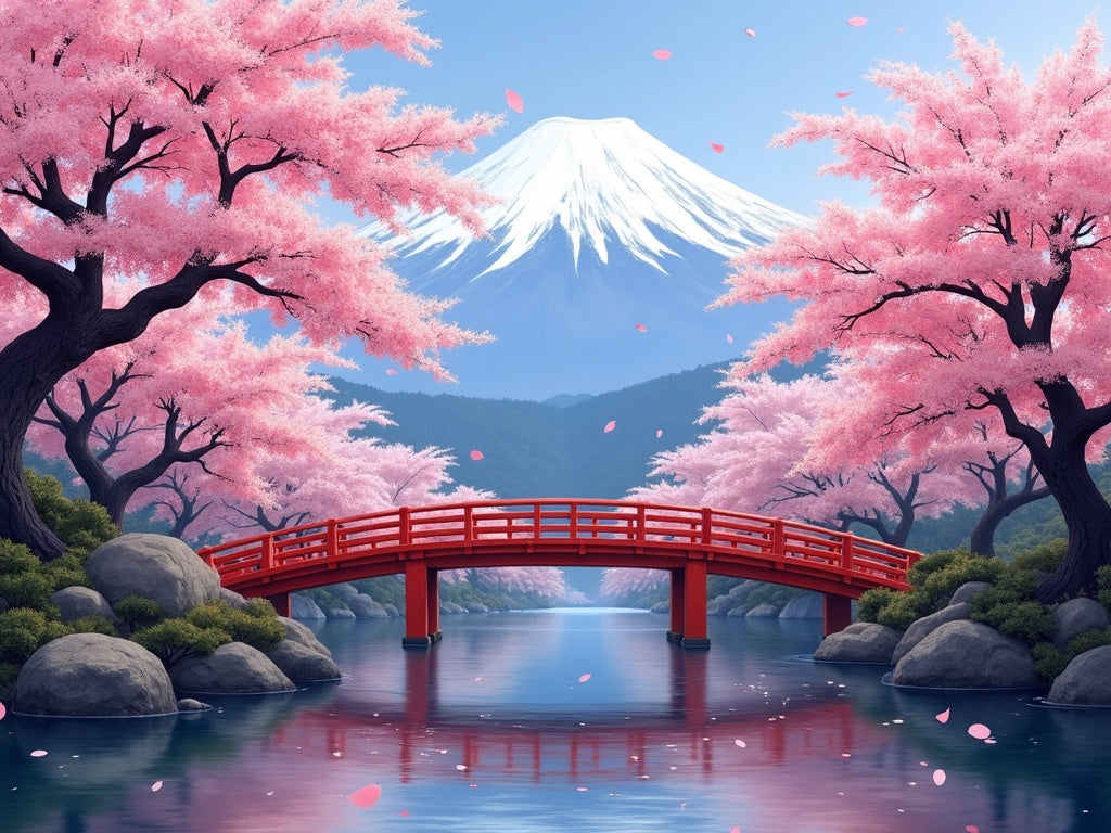 Fiori di Ciliegio Giappone con Ponte Diamond Painting