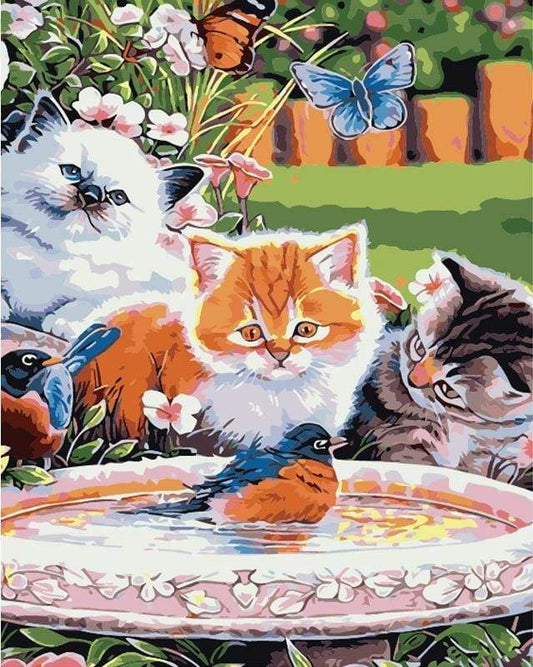 Gatti Che Guardano Un Uccello Diamond Painting
