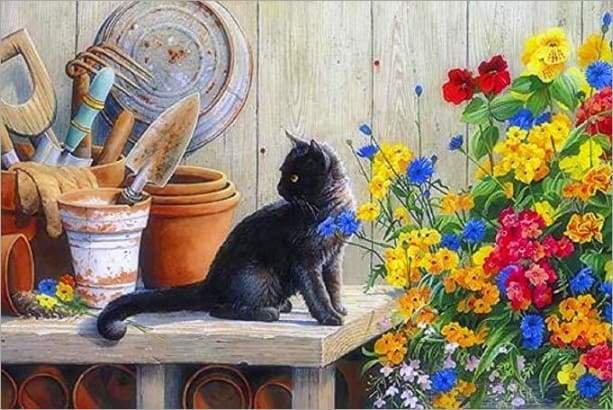 Gattino Nero In Giardino Diamond Painting | Seos Shop ®