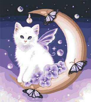 Gatto Bianco E Luna Diamond Painting