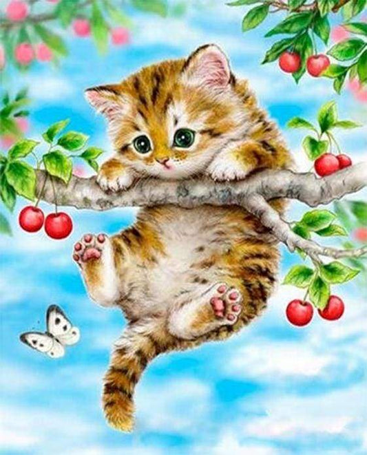 Gatto Che Pende Dall'Albero Diamond Painting