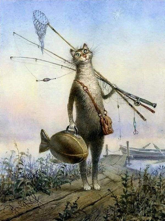 Gatto Che Pesca Diamond Painting