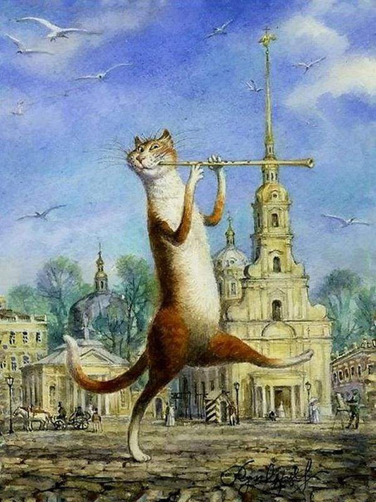 Gatto Che Suona Il Flauto Diamond Painting