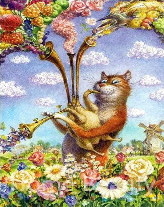 Gatto Che Suona La Tromba Diamond Painting