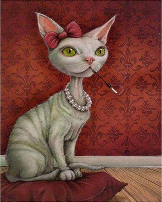 Gatto Con La Collana E Portasigarette Diamond Painting