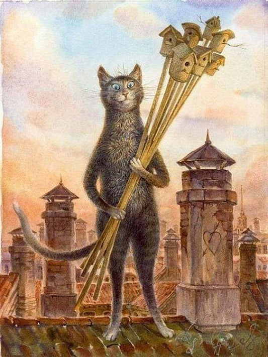 Gatto E Casette Per Gli Uccellini Diamond Painting