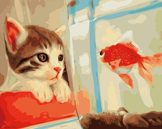 Gatto E Pesce Rosso Diamond Painting
