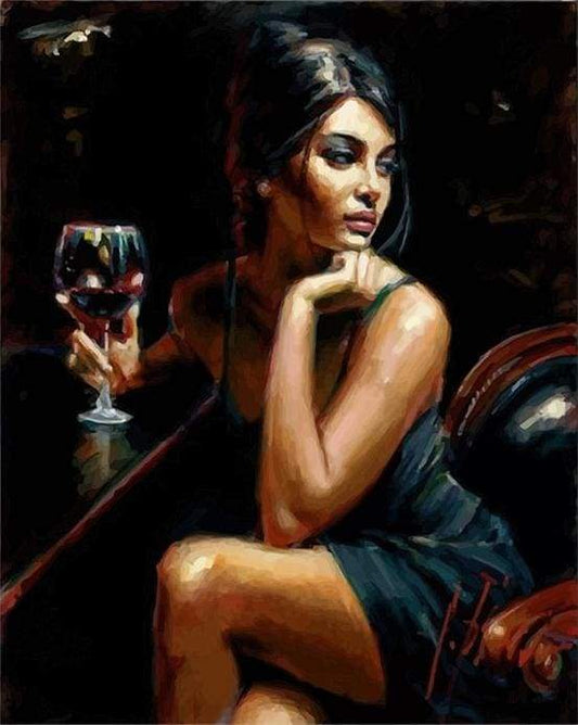 Giovane Donna Che Beve Vino Diamond Painting