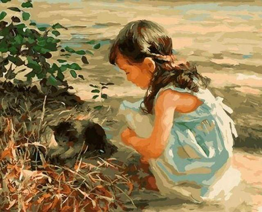 Giovane Ragazza Con Gatto Diamond Painting
