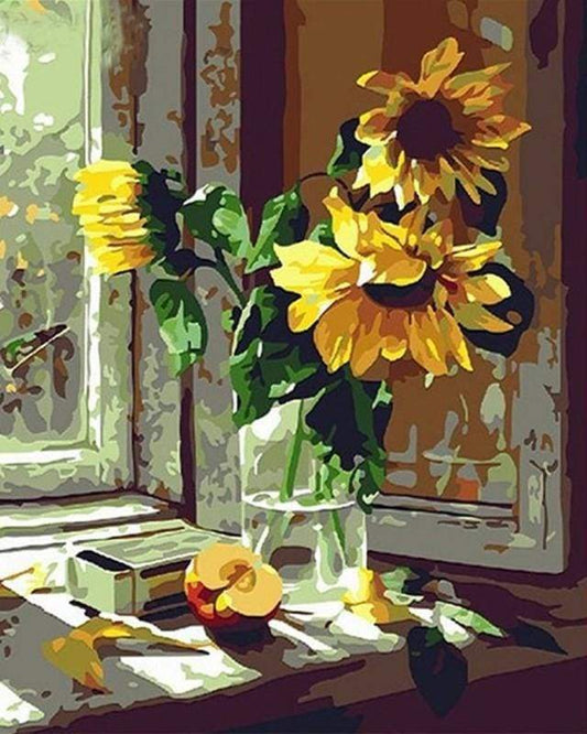 Girasoli E Mela Davanti Alla Finestra Diamond Painting
