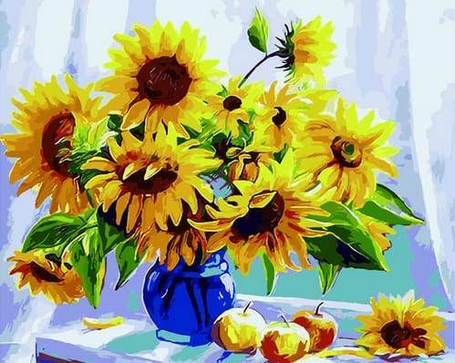 Girasoli In Un Vaso Blu E Frutti Diamond Painting