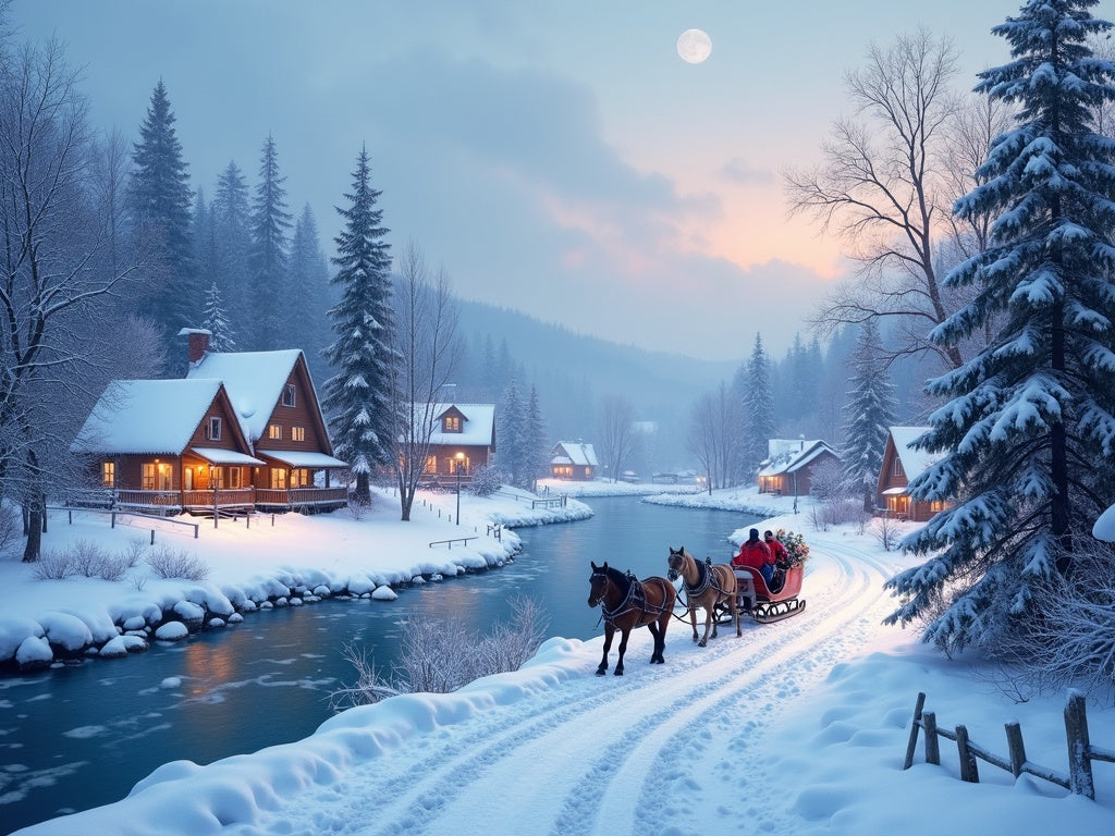 Paesaggio Invernale con Villaggio nella Neve Diamond Painting