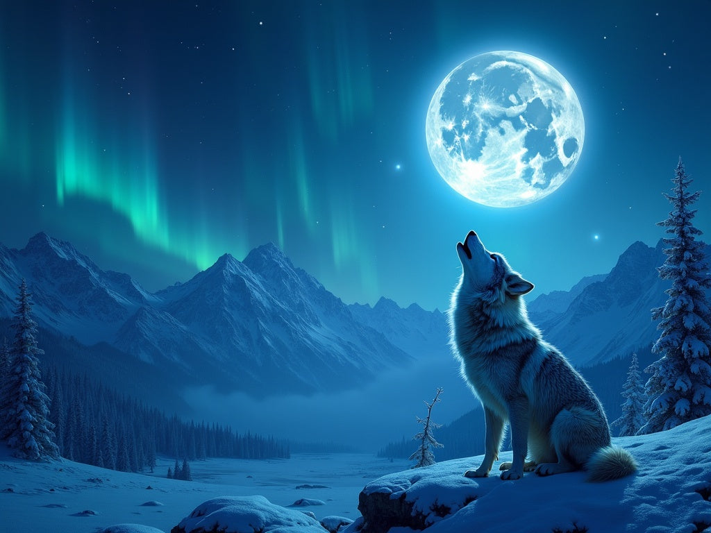 Diamond Painting Lupo e Aurora Boreale