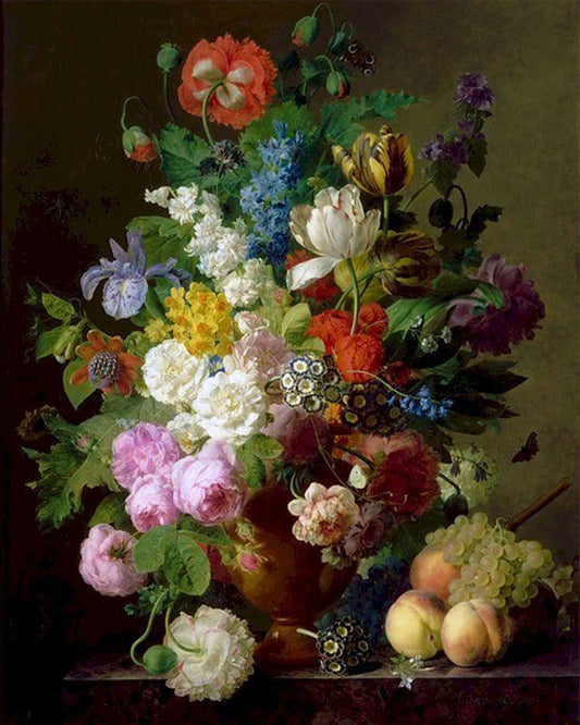 Jan Frans van Dael - Vaso di fiori, grappoli d'uva e pesche Diamond Painting | Seos Shop ®