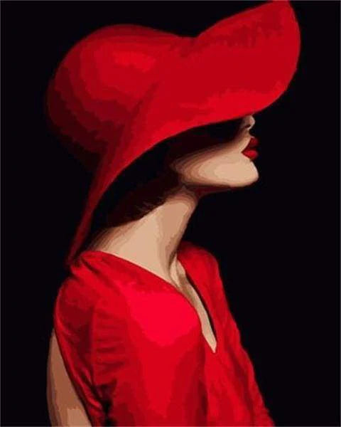 La Signora Con Un Cappello Rosso Diamond Painting