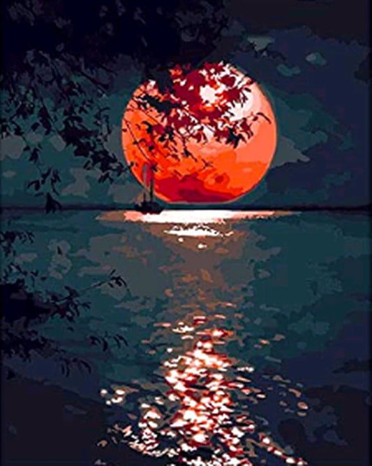 Luna rossa sul lago Diamond Painting | Seos Shop ®