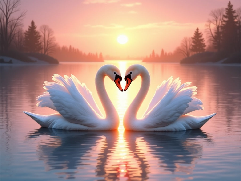Coppia di Cigni al Tramonto Diamond Painting