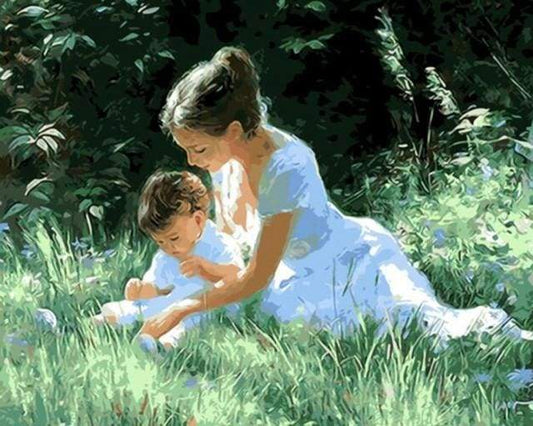 Madre Con Bambino Nell'Erba Diamond Painting