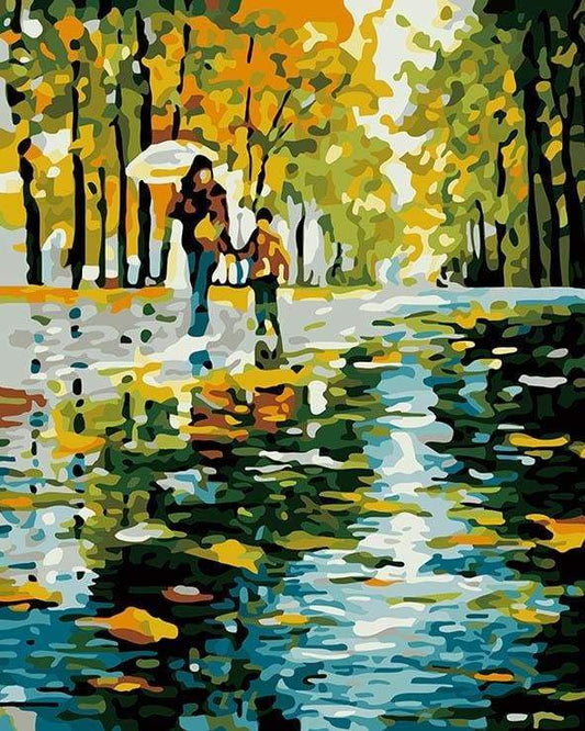 Madre E Figlio Sotto La Pioggia Diamond Painting