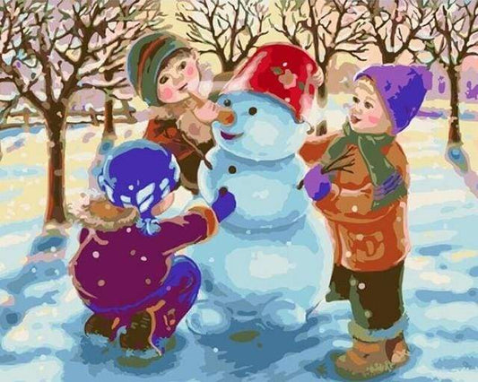 Natale Con Tre Bambini Che Giocano Nella Neve Diamond Painting | Seos Shop ®