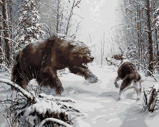 Orso E Lupo Che Combattono Diamond Painting