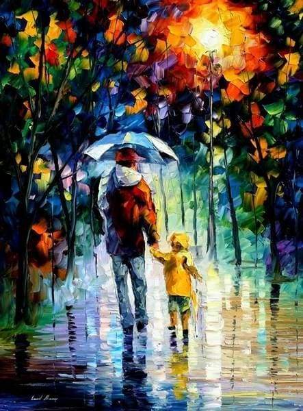Padre E Figlio Sotto La Pioggia Diamond Painting