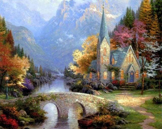 Piccola Chiesa Vicino Al Fiume Diamond Painting