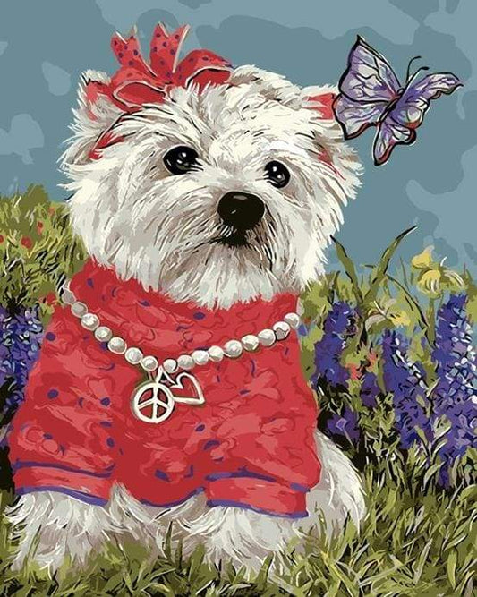 Piccolo Cane E Farfalla Diamond Painting