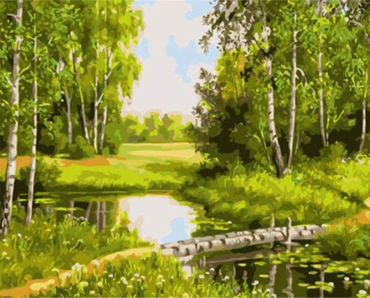 Piccolo Stagno E Paesaggio Verde Diamond Painting
