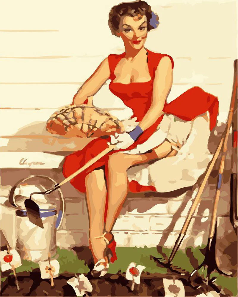 Pin-up che fa giardinaggio Diamond Painting