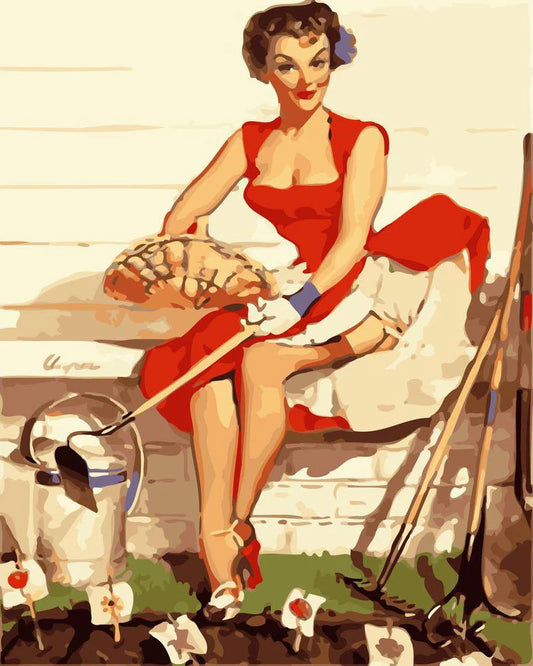 Pin-up che fa giardinaggio Diamond Painting