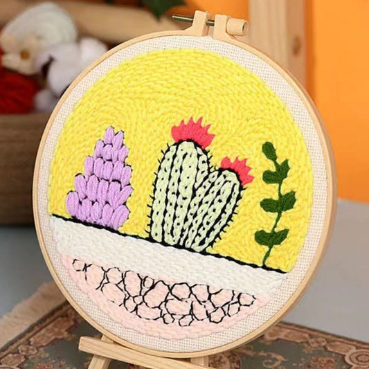 Punch Needle Kit Cactus colorati su sfondo giallo Diamond Painting