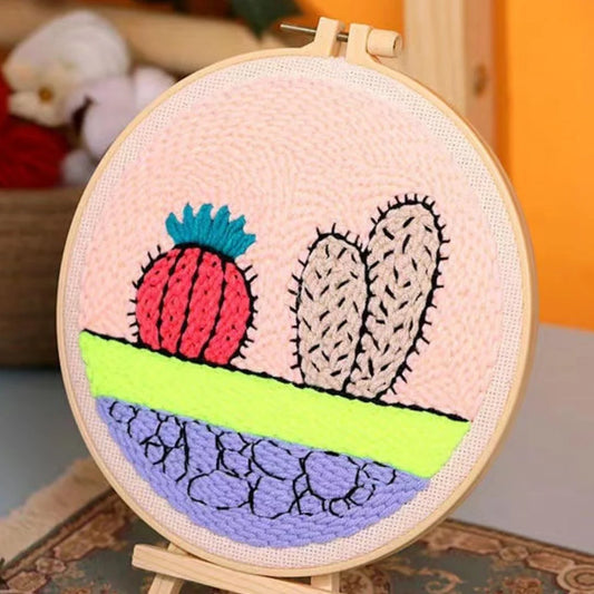 Punch Needle Kit Cactus colorati su sfondo rosa Diamond Painting