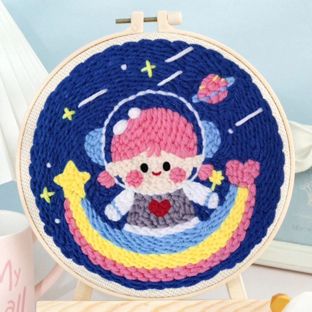 Punch Needle Kit Piccola astronauta e arcobaleno Diamond Painting