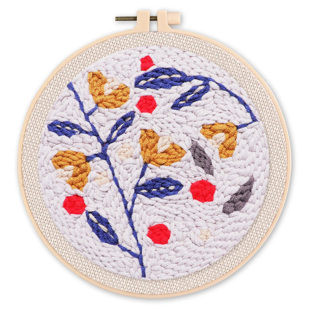 Punch Needle Kit Rami colorati su sfondo blu Diamond Painting
