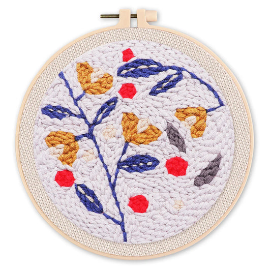 Punch Needle Kit Rami colorati su sfondo blu Diamond Painting